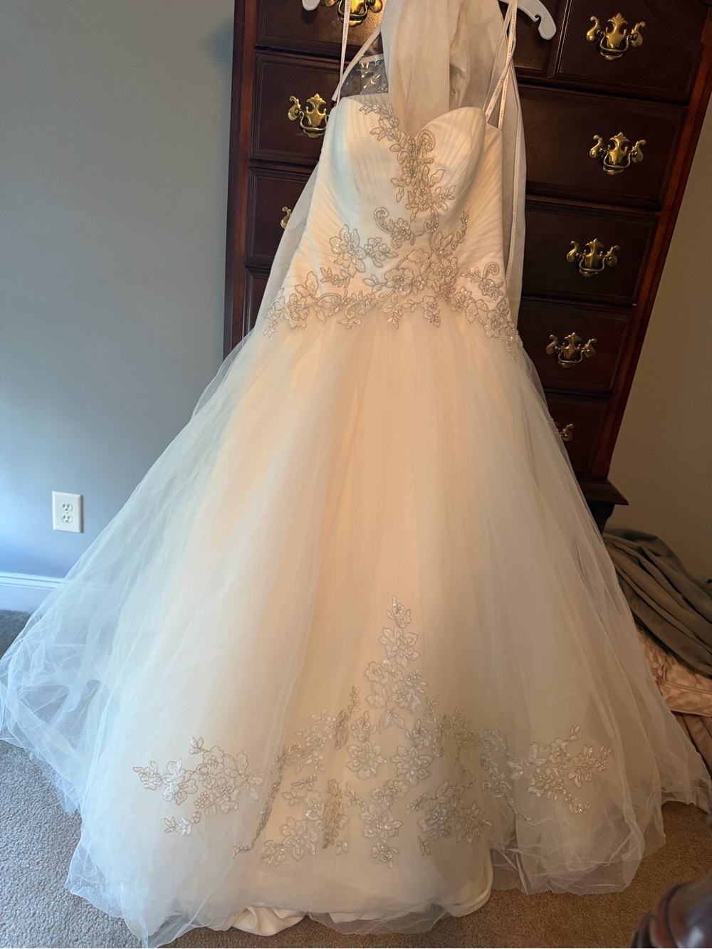 Oleg Cassini Ivory and Silver Beaded Ballgown Wedding Dress
